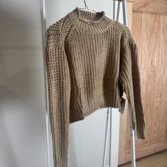 MiaJoy Cropped Knit Tan Sweater - Picture 1 of 5